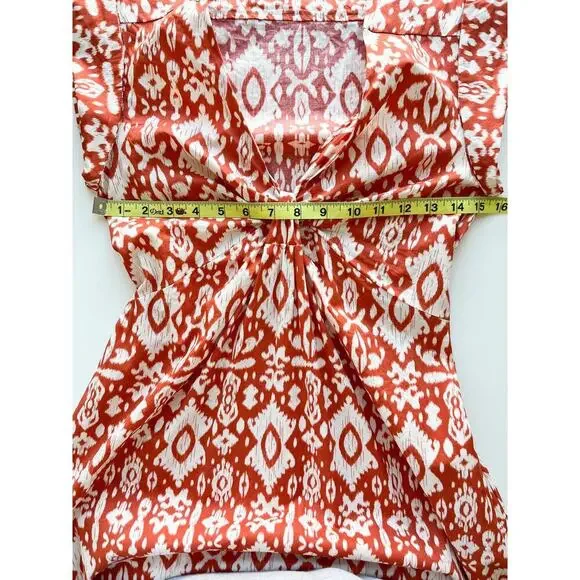 Evereve BB Dakota Emersyn Tiered Midi Dress XS Deep V-Neck Batik Cotton Spring - Picture 13 of 16